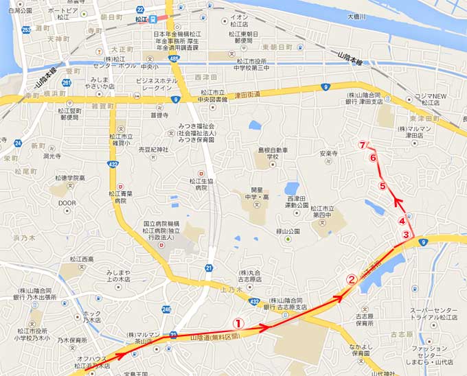 出雲からの詳細ルート